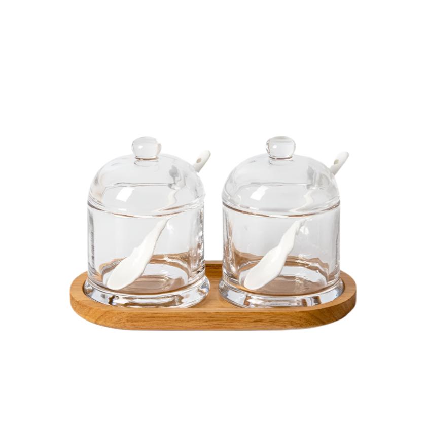 Enhabit Glass Condiment Set with Oval Base