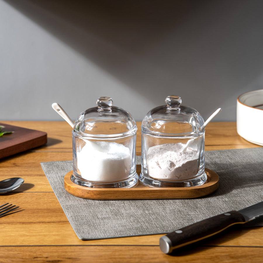 Enhabit Glass Condiment Set with Oval Base