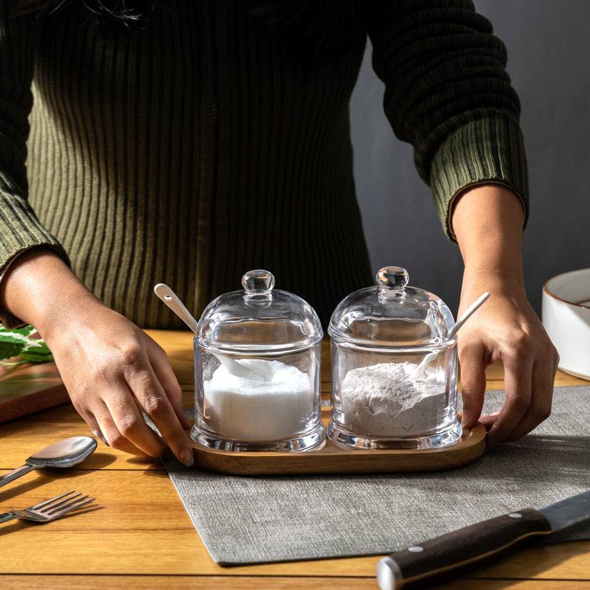 Enhabit Glass Condiment Set with Oval Base