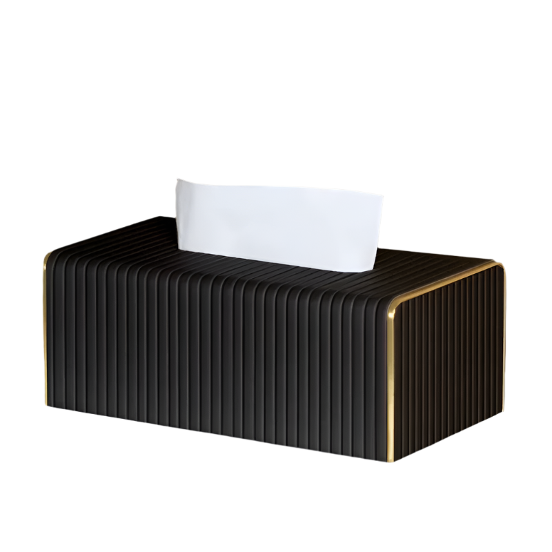 Gold Edge Tissue Box Holder - Black