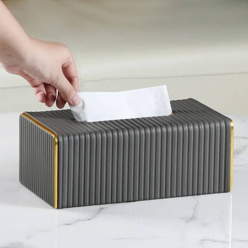 Enhabit Gold Edge Tissue Box Holder - Dark Grey