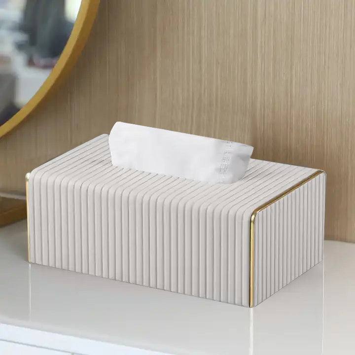 Enhabit Gold Edge Tissue Box Holder - White