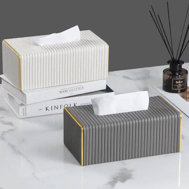 Enhabit Gold Edge Tissue Box Holder - White