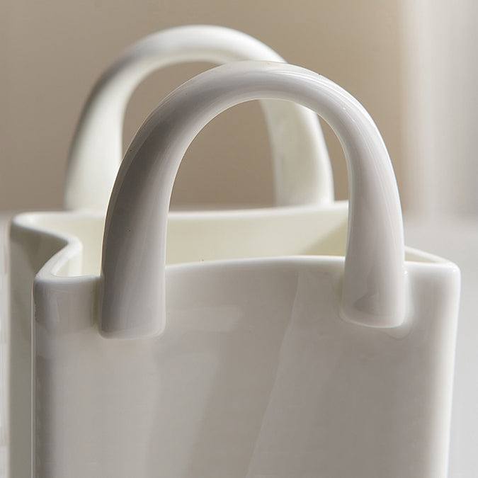 Enhabit Handbag Ceramic Vase Short - White