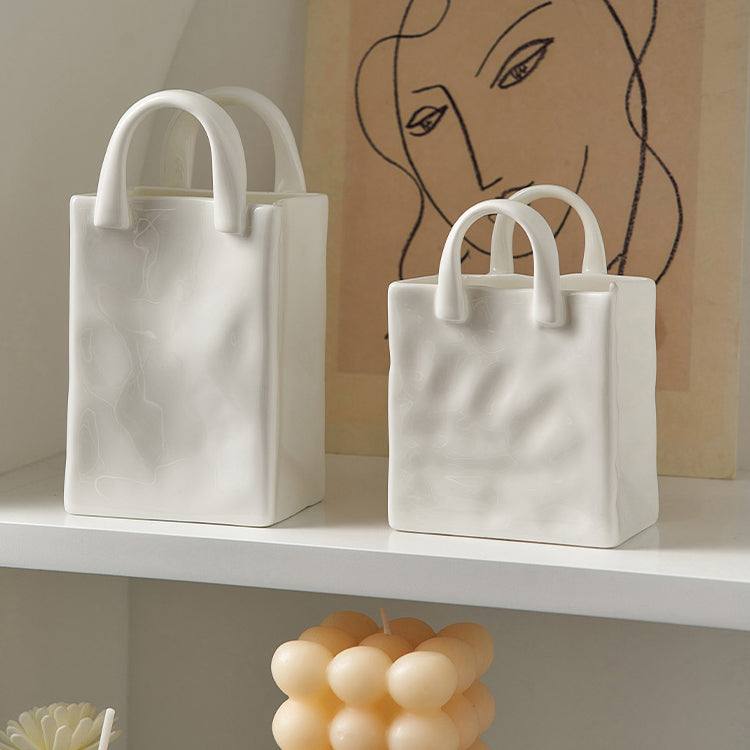 Enhabit Handbag Ceramic Vase Short - White