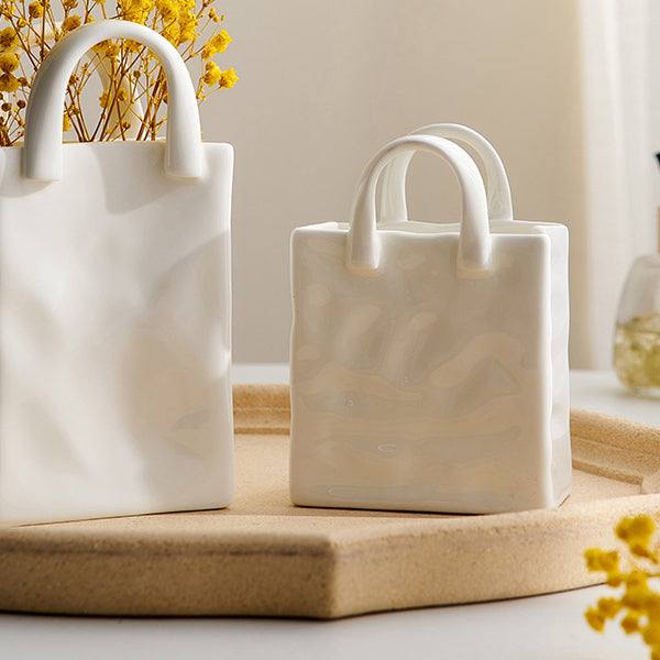 Enhabit Handbag Ceramic Vase Short - White