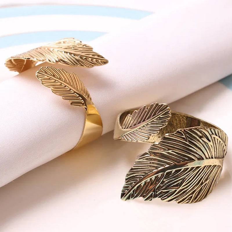 Enhabit Leaf Napkin Rings, Set of 6 - Brass