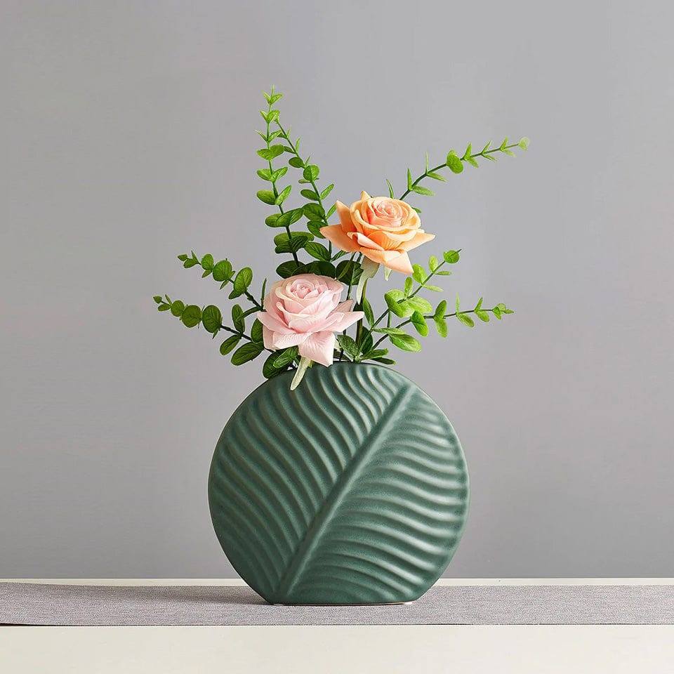 Enhabit Leaf Slim Ceramic Vase - Green