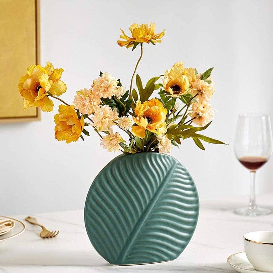 Enhabit Leaf Slim Ceramic Vase - Green