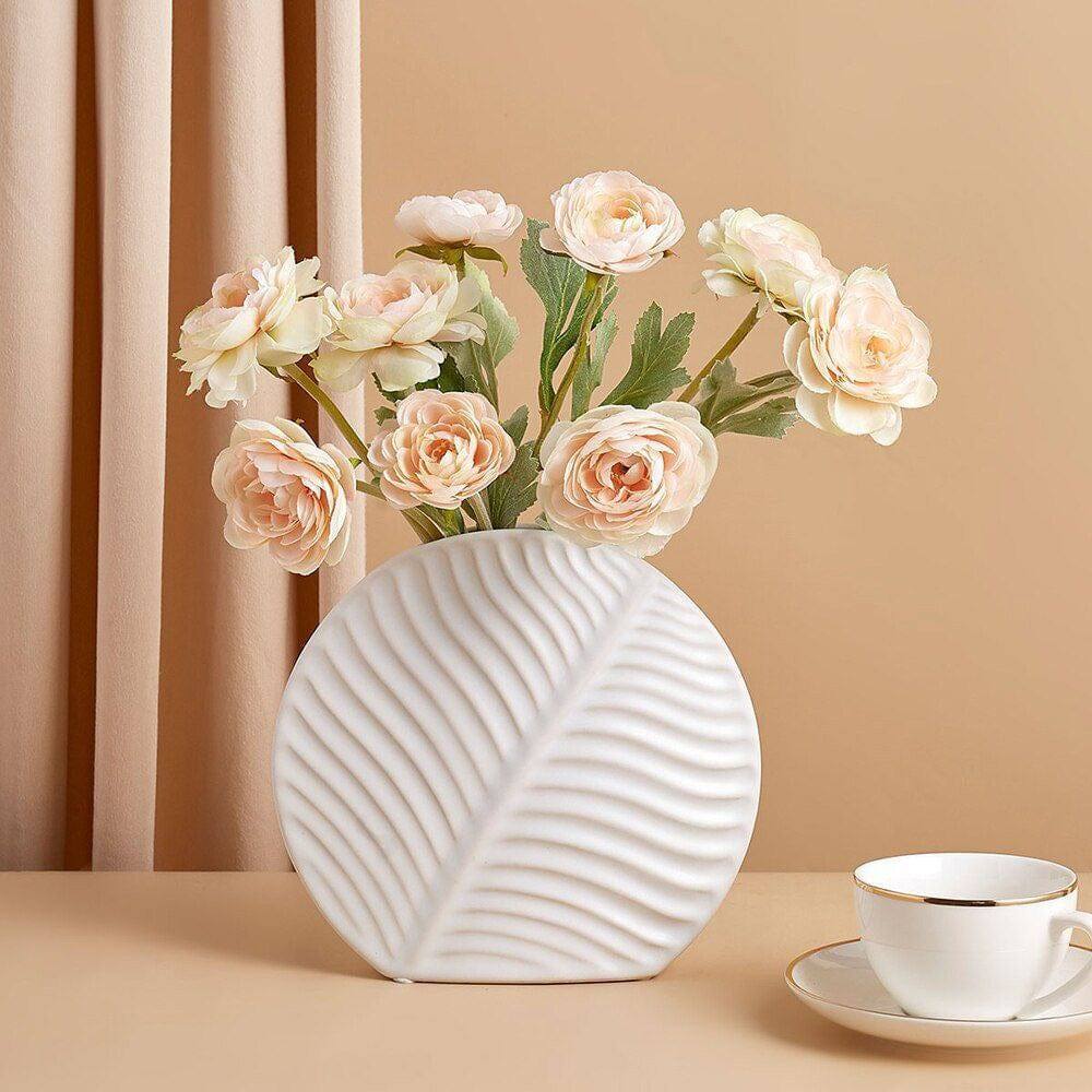 Enhabit Leaf Slim Ceramic Vase - White