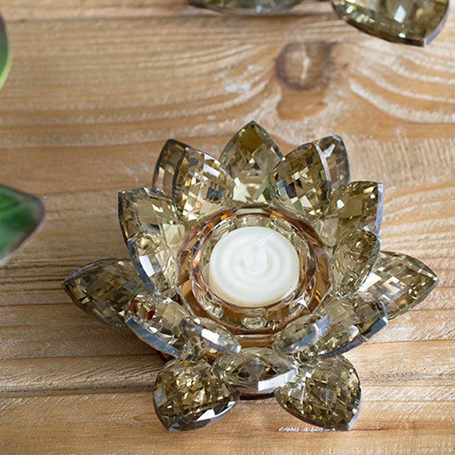 Enhabit Lotus Crystal Tealight Holder, Set of 2 - Soft Gold