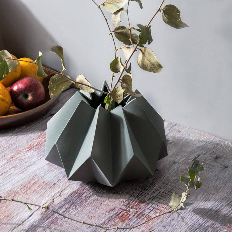 Enhabit Origami Porcelain Vase Short - Grey