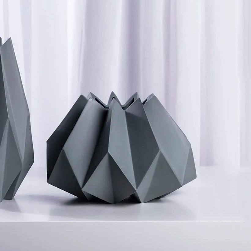 Enhabit Origami Porcelain Vase Short - Grey