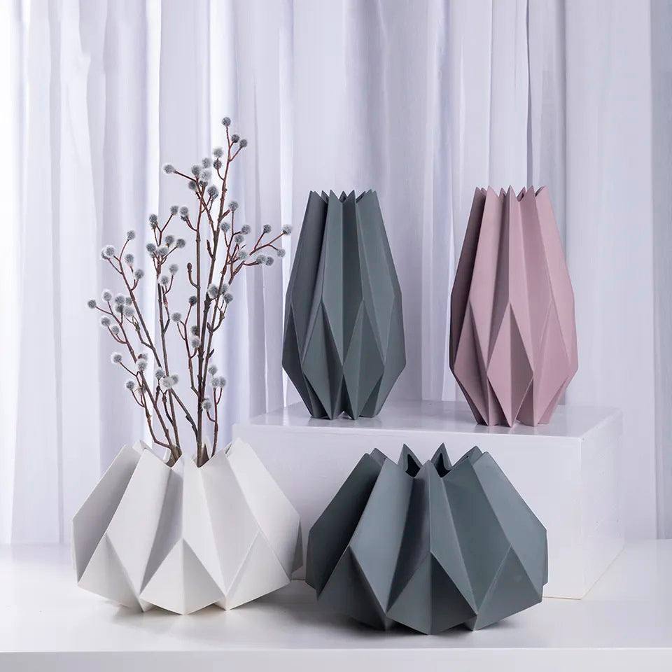 Enhabit Origami Porcelain Vase Short - White