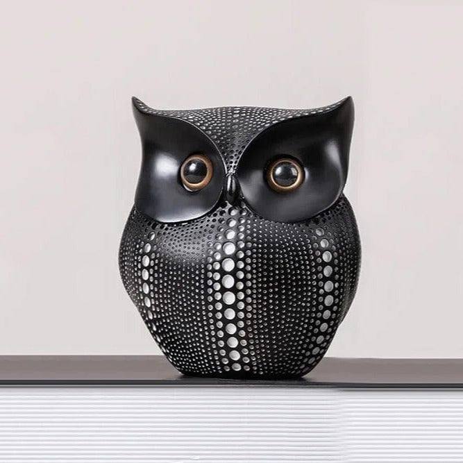 Enhabit Owl Resin Sculpture - Polka Black