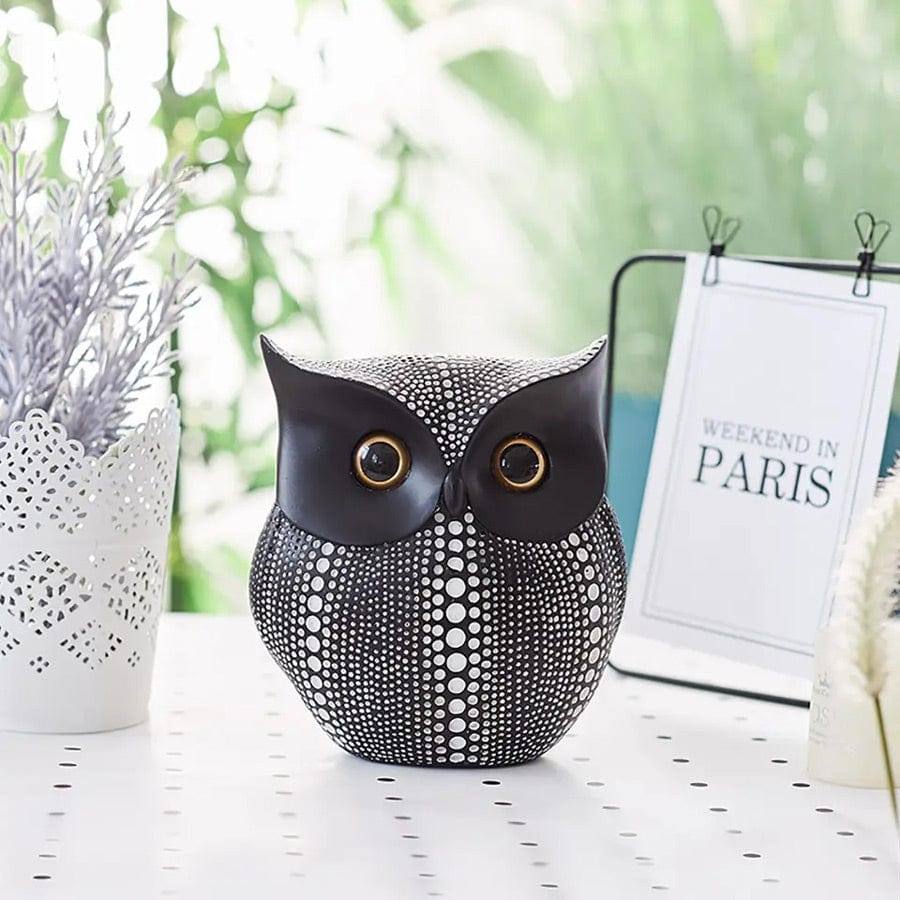 Enhabit Owl Resin Sculpture - Polka Black