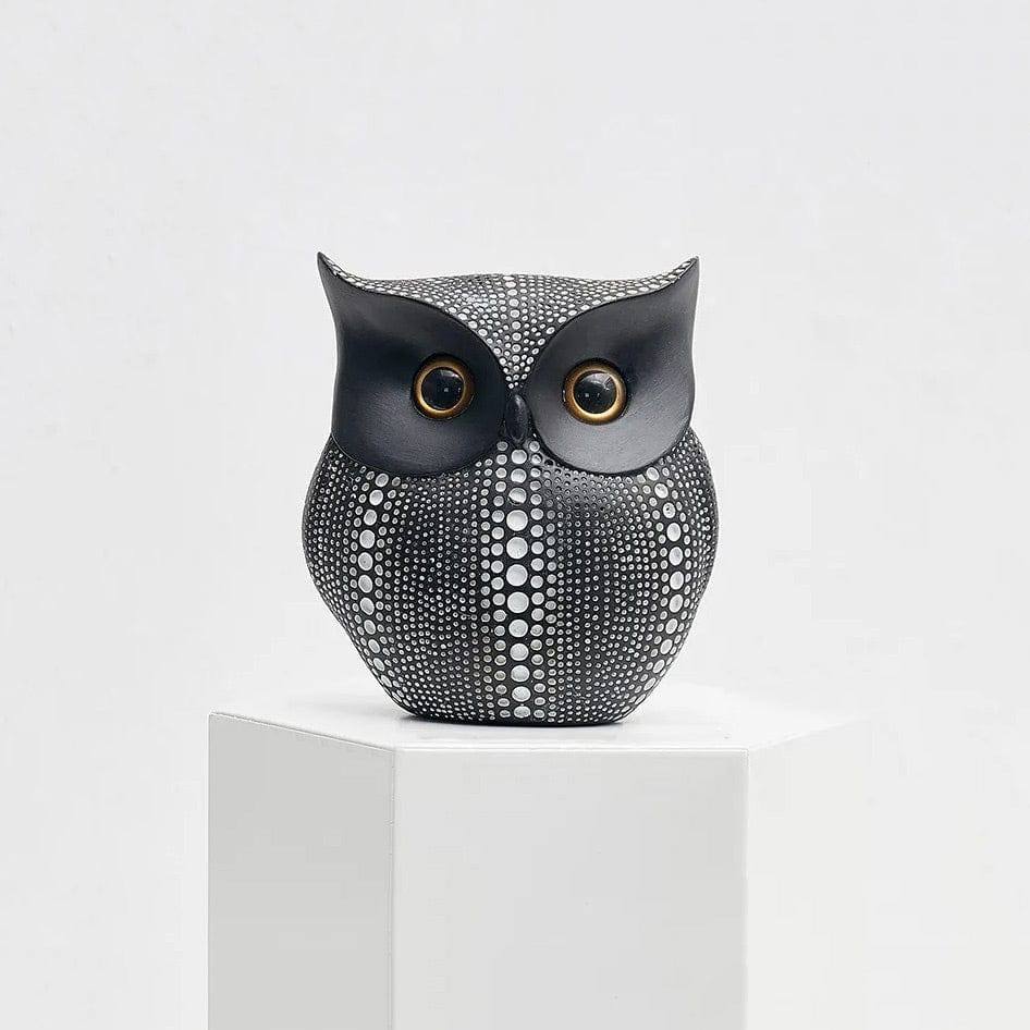 Enhabit Owl Resin Sculpture - Polka Black