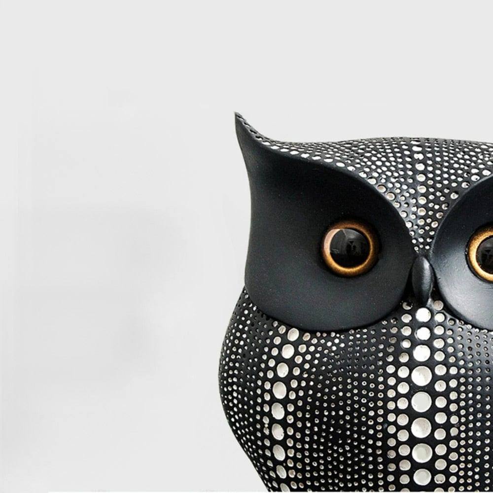 Enhabit Owl Resin Sculpture - Polka Black