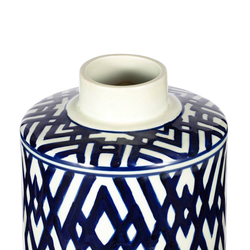 Enhabit Porcelain Lidded Jar Tall - Blue Chevron