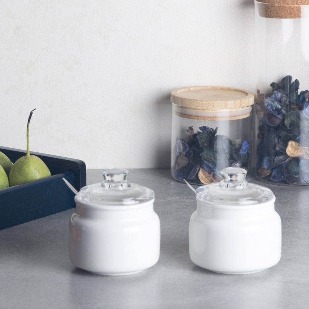 Philosophy Home Porcelain Seasoning Jars with Glass Lid, Set of 2