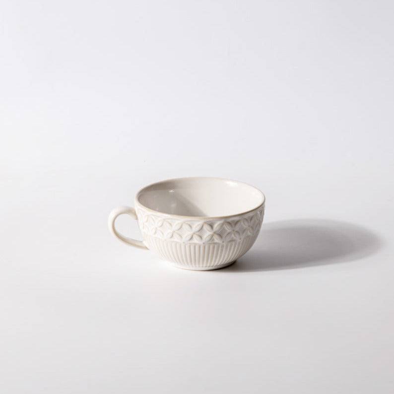 Enhabit Primrose Ceramic Cappuccino Cup - Chiffon White