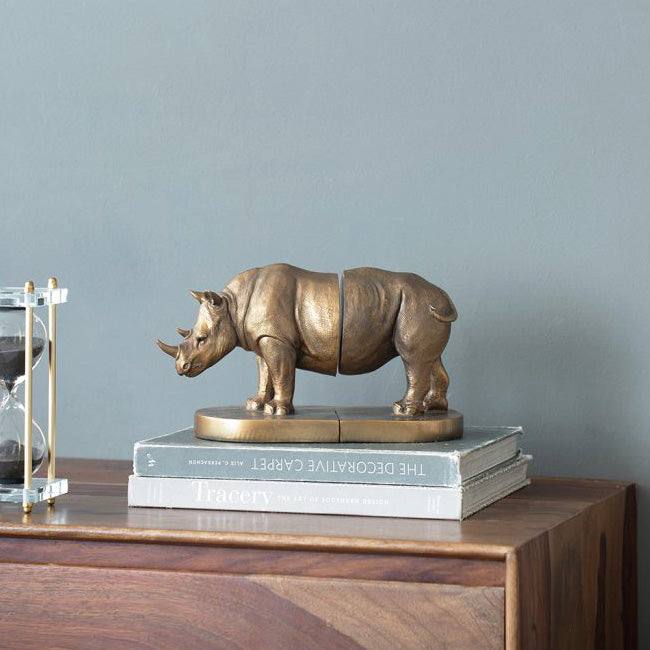 Enhabit Rhino Bookends, Set of 2 - Bronze