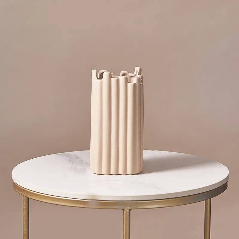 Enhabit Ribbed Ceramic Vase - Beige