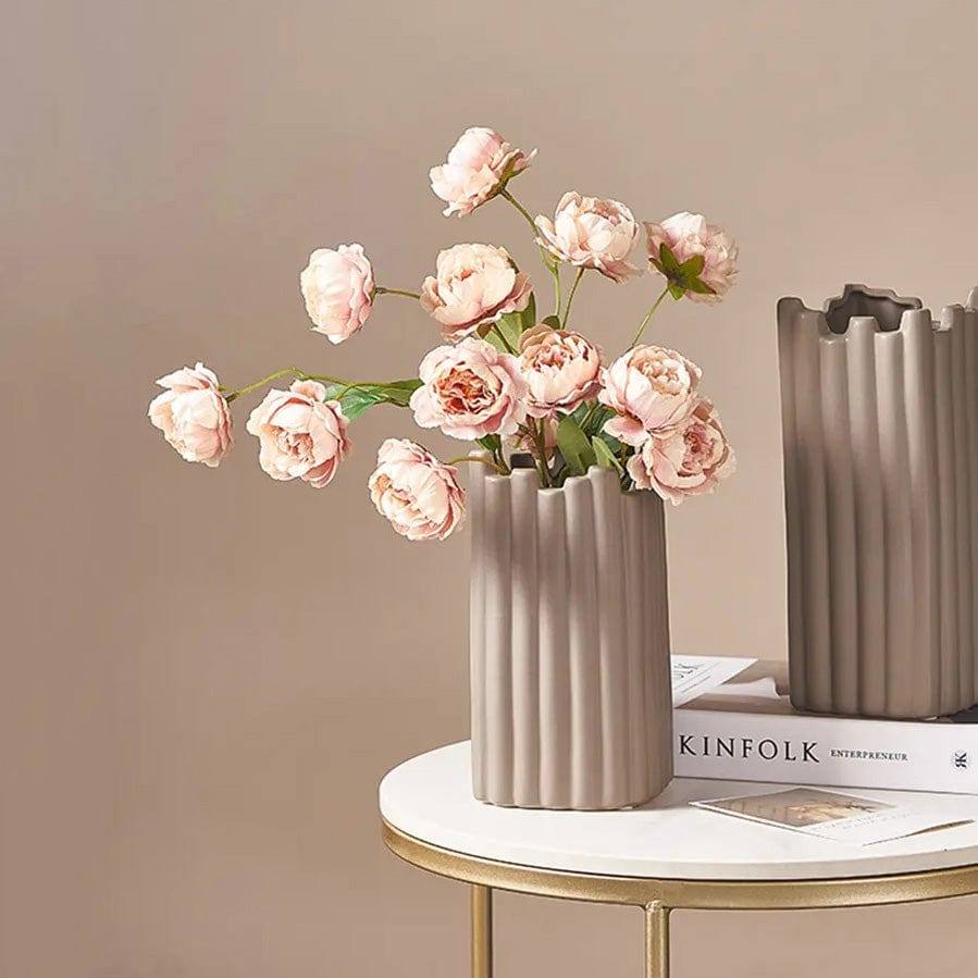 Enhabit Ribbed Ceramic Vase - Taupe