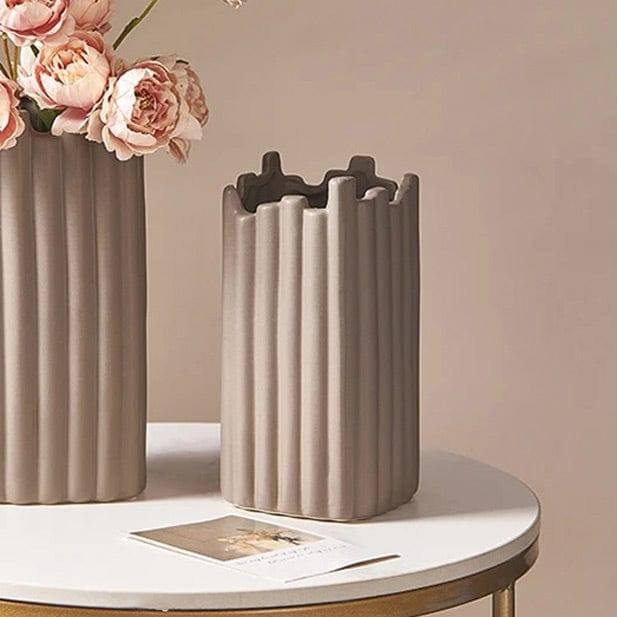 Enhabit Ribbed Ceramic Vase - Taupe