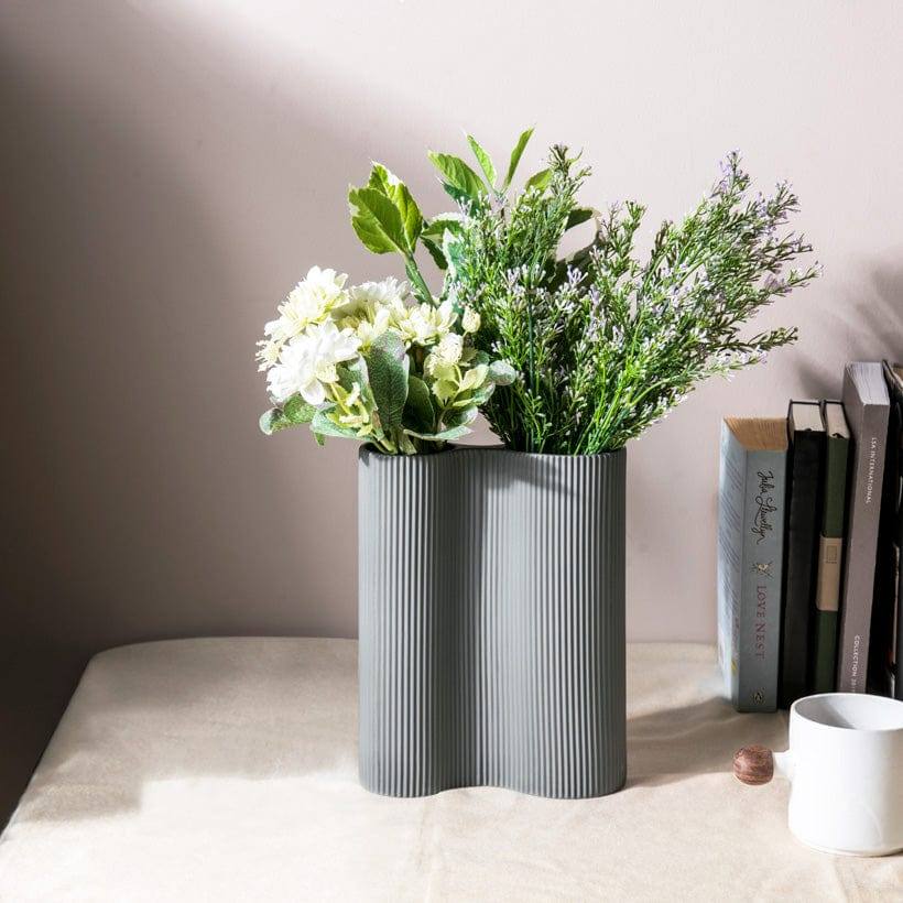 Enhabit Ribbed Duo Vase - Grey