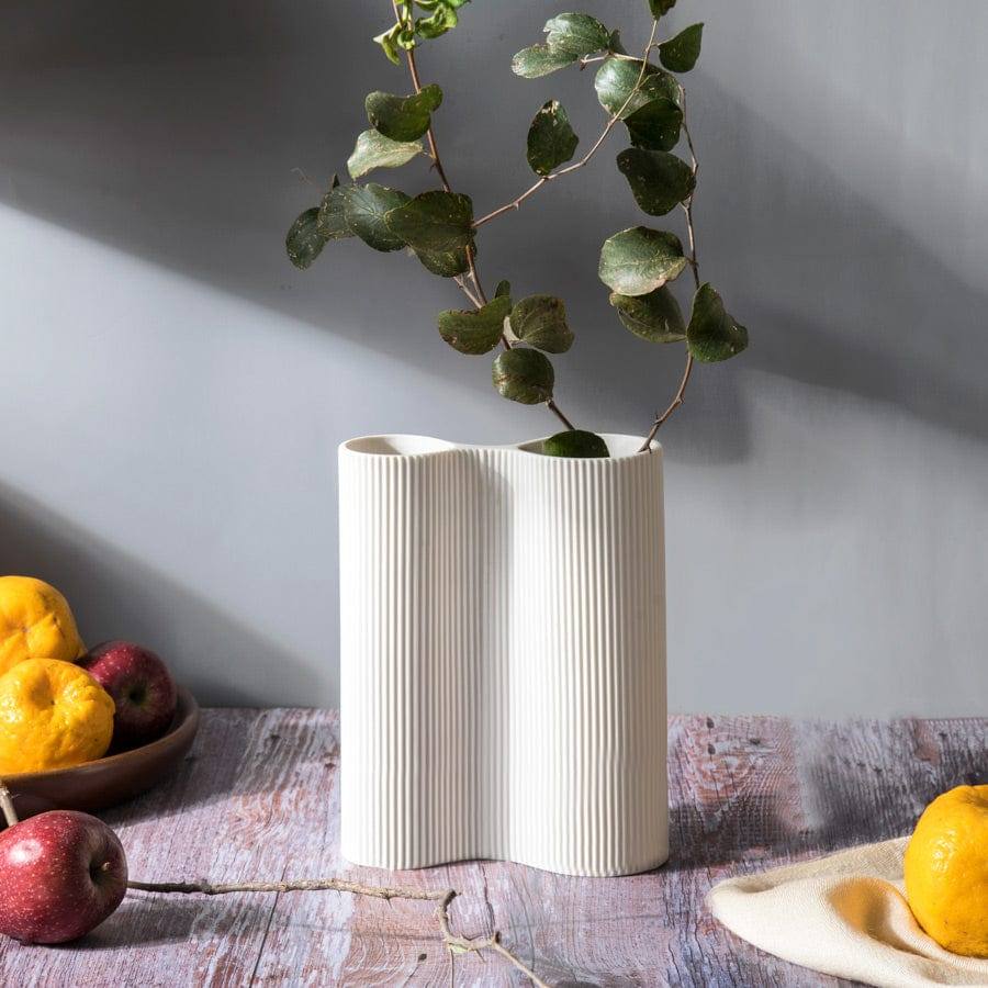 Enhabit Ribbed Duo Vase - White