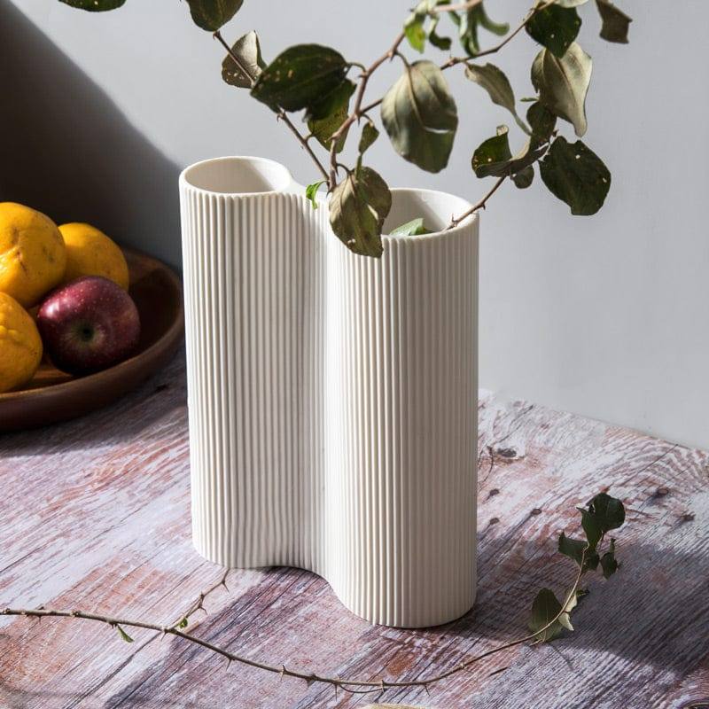 Enhabit Ribbed Duo Vase - White