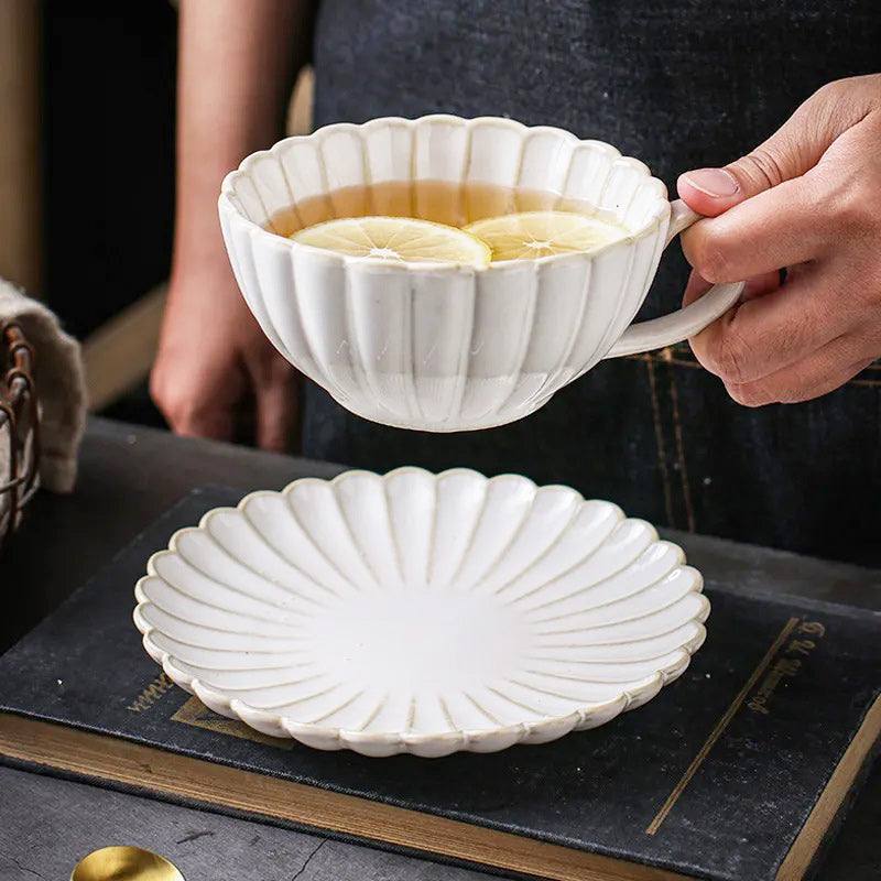 Enhabit Scallop Cups & Saucers, Set of 2 - Ivory