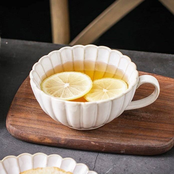 Enhabit Scallop Cups & Saucers, Set of 2 - Ivory