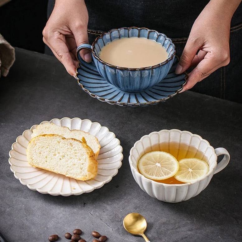 Enhabit Scallop Cups & Saucers, Set of 2 - Ivory