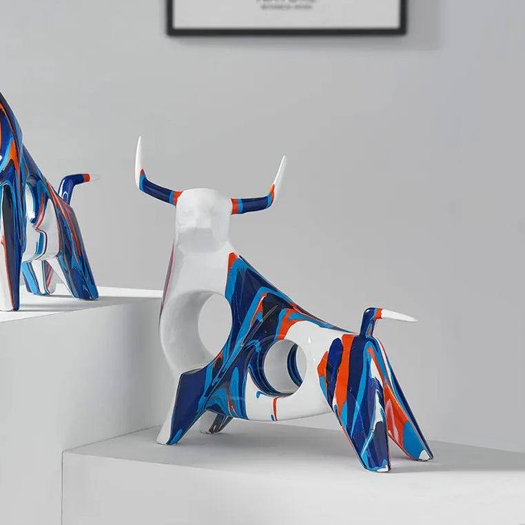 Enhabit Standing Bull Decorative Sculpture - Splash Blue