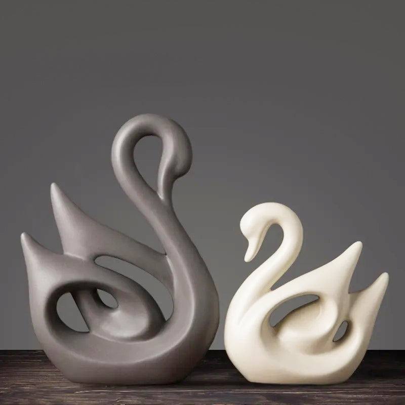 Enhabit Swan Decorative Accents, Set of 2 - Grey & Beige