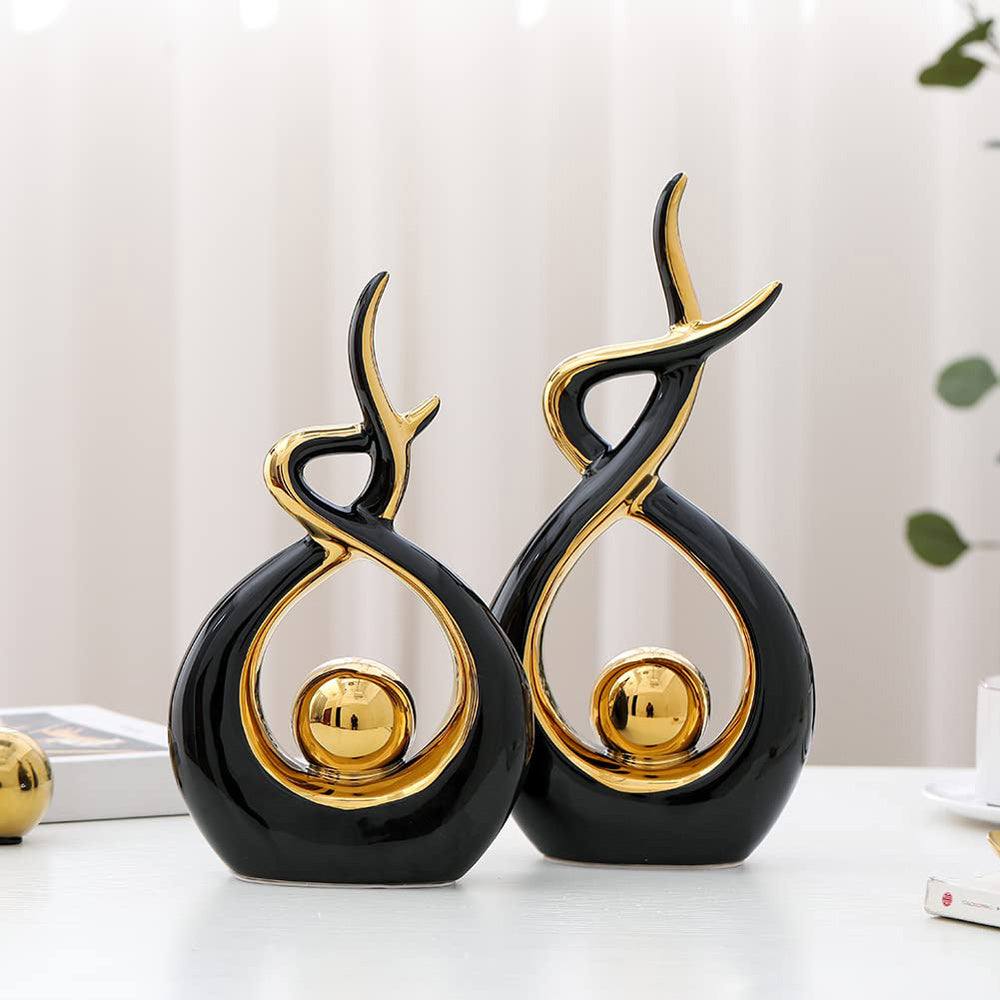 Enhabit Swirl Ceramic Sculpture - Black Gold