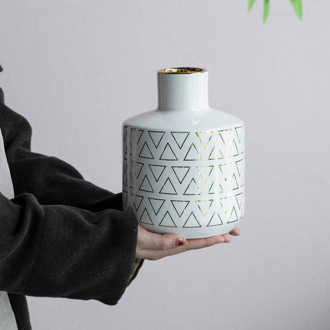 Enhabit Versa Ceramic Vase Medium - White & Gold