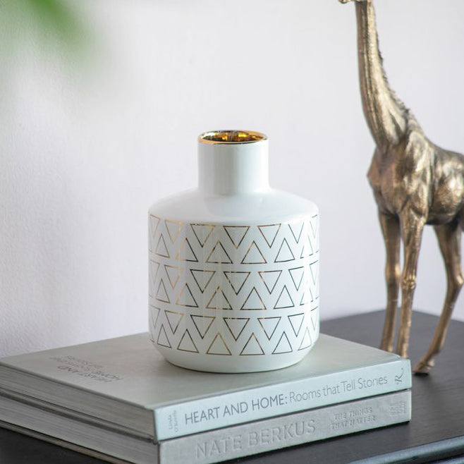 Enhabit Versa Ceramic Vase Medium - White & Gold