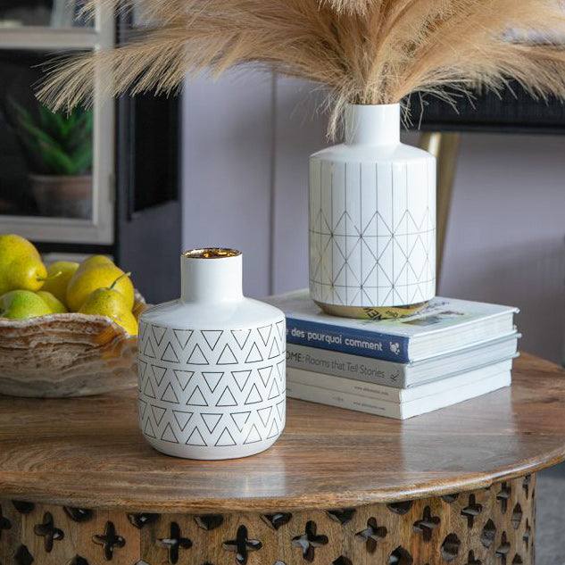 Enhabit Versa Ceramic Vase Medium - White & Gold