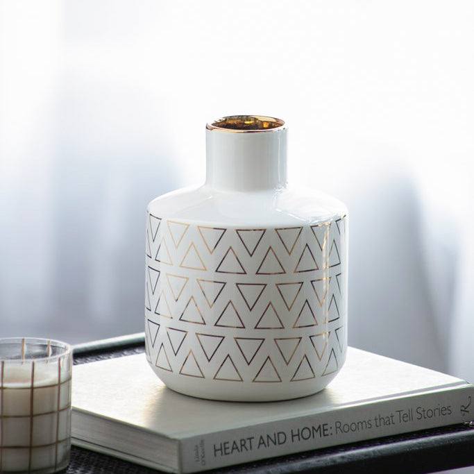 Enhabit Versa Ceramic Vase Medium - White & Gold