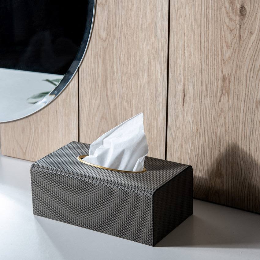 Enhabit Weave Rectangular Tissue Box Holder - Dark Grey & Gold