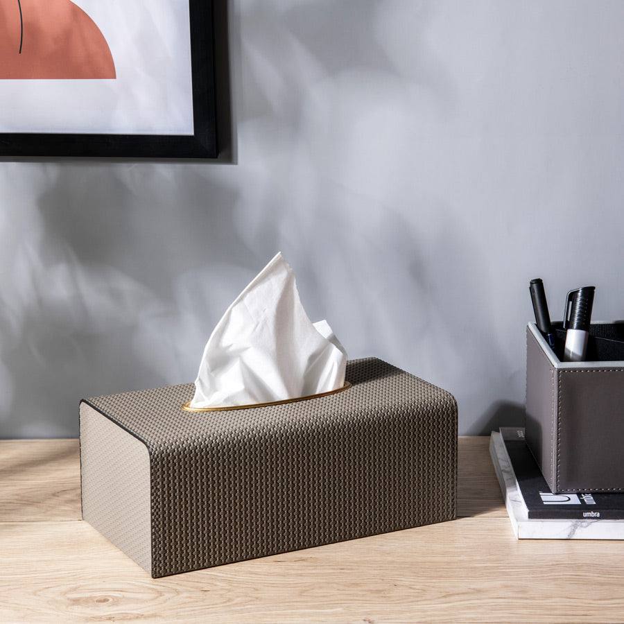 Enhabit Weave Rectangular Tissue Box Holder - Dark Grey & Gold