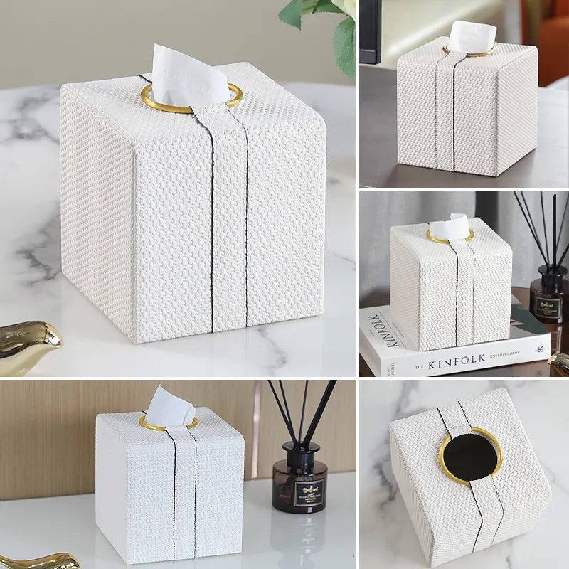 Enhabit Weave Square Tissue Box Holder - White & Gold