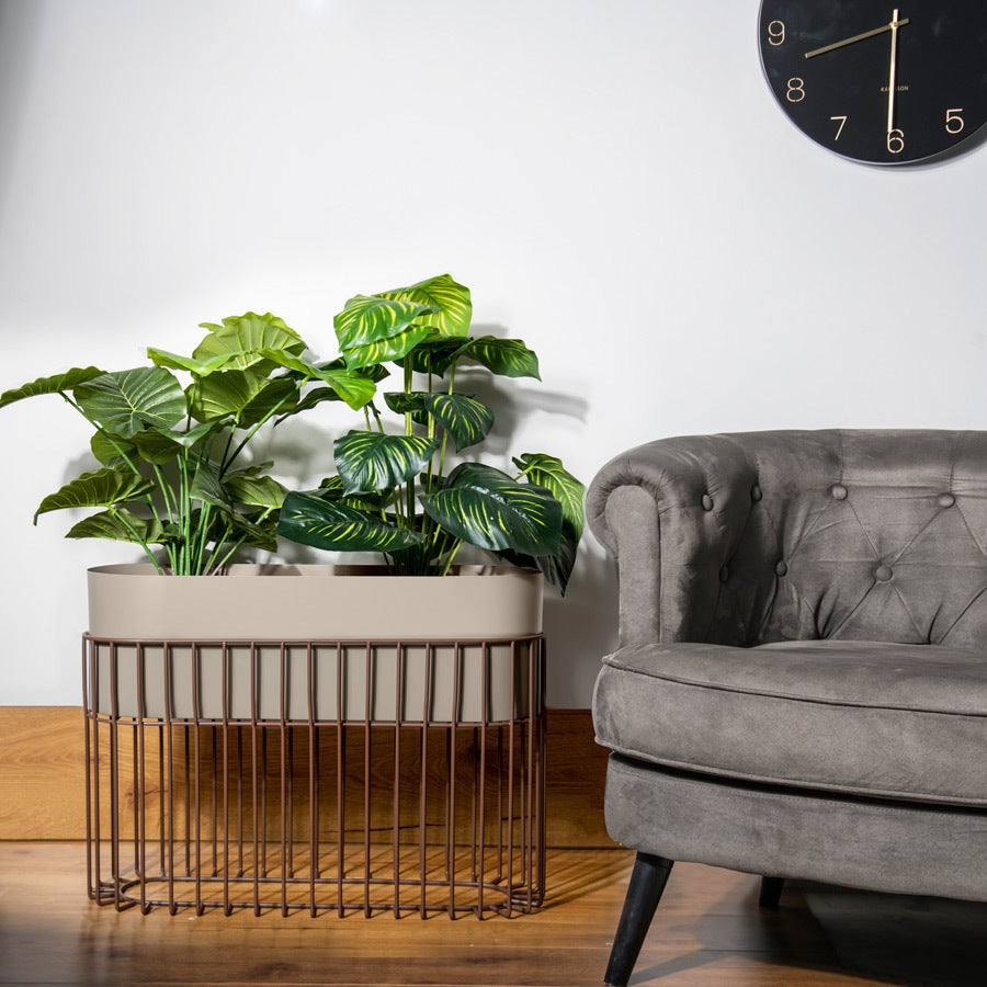 ESQ Living Arlo Indoor Metal Planter with Stand - Matte Taupe