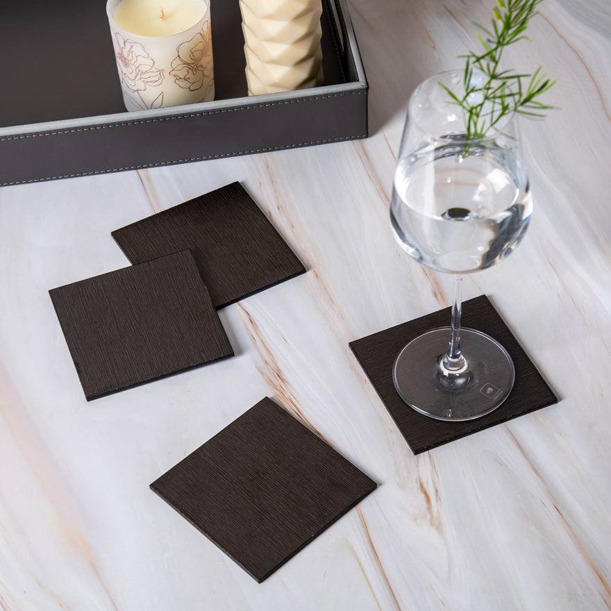 ESQ Living Cask Wooden Coasters, Set of 6 - Black