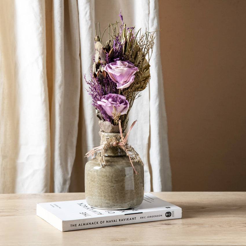 ESQ Living Ceramic Vase with Dried Bunch Medium - Purple Grey