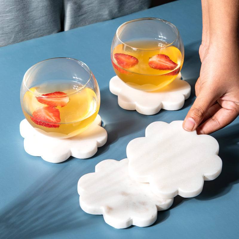 ESQ Living Clover Marble Coasters, Set of 4 - White