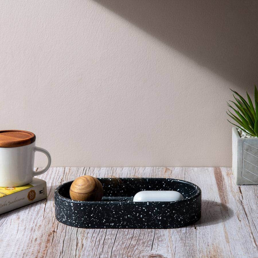 ESQ Living Concrete Oval Tray Small - Speckled Black